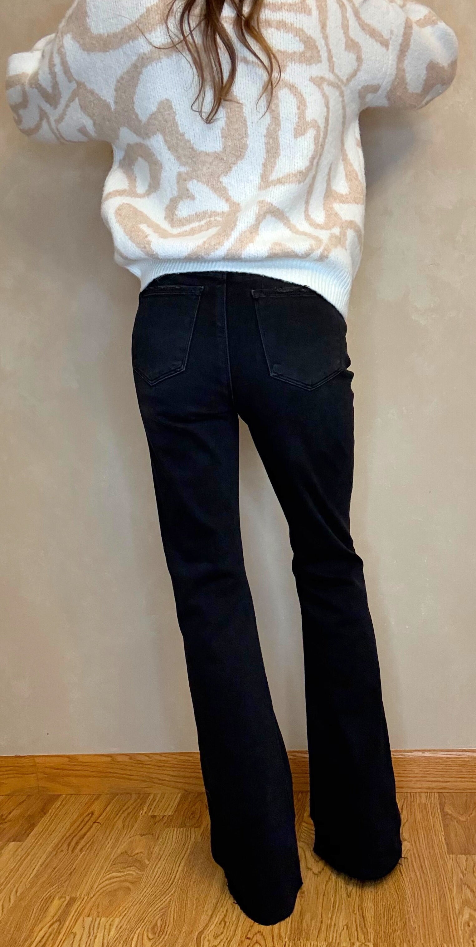 RISEN High Rise Flare Raw Cut Hem Jeans