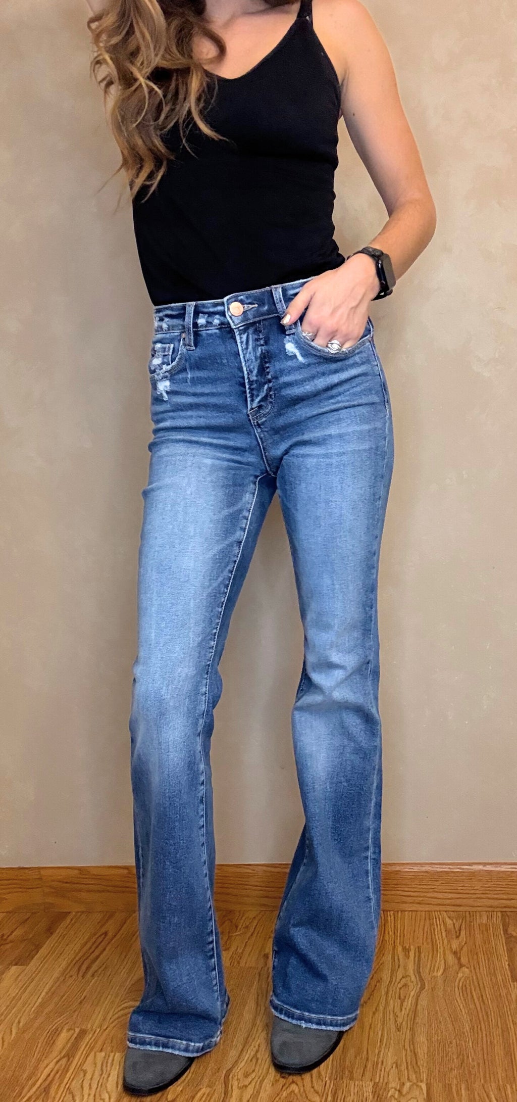 RISEN Tummy Control High Rise Flare Jeans