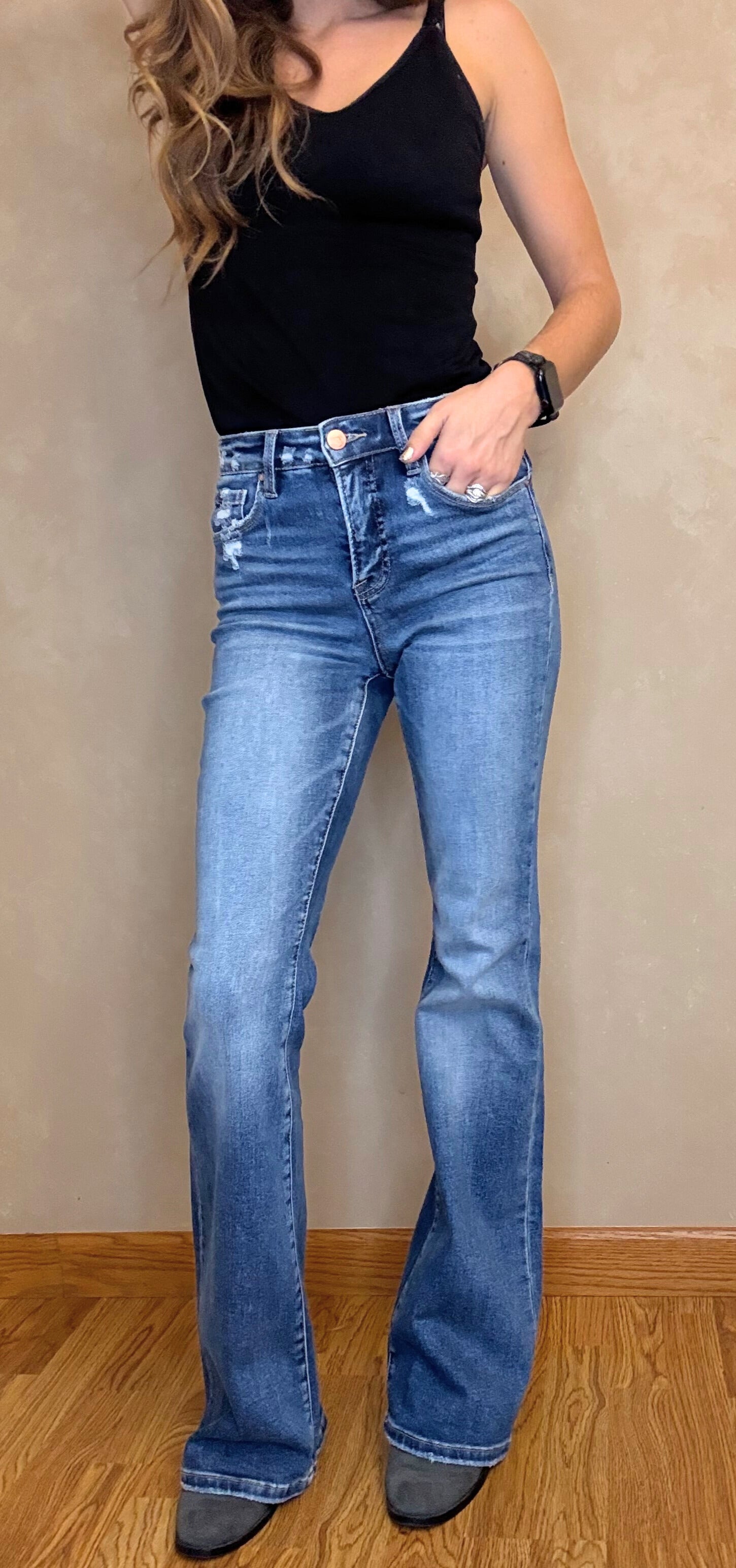 RISEN Tummy Control High Rise Flare Jeans
