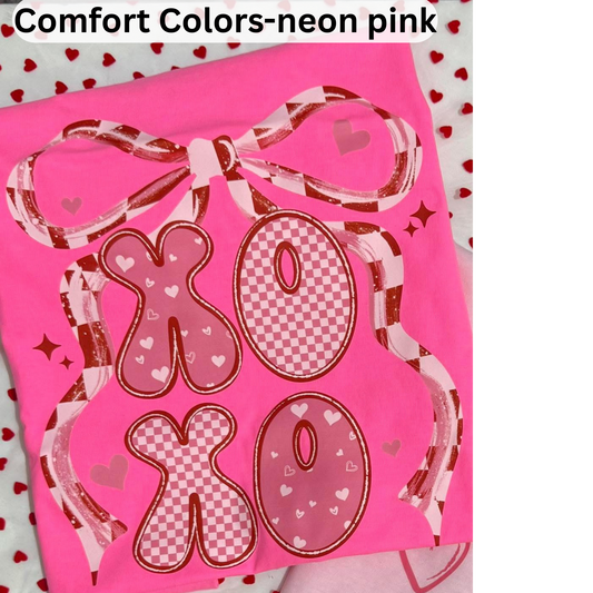 Pink Checkered Bow XOXO